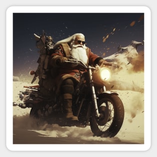 Santa Claus on motorcycle riding with christmas gifts Sticker